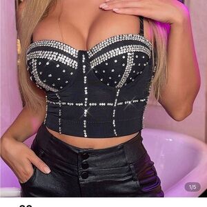 Rhinestone Detail Bustier Corset Cami - Black